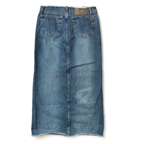Lei 90s y2k Distressed Denim Slit Maxi Pencil Skirt Cut Off Hem | Size Juniors 5 - Picture 2 of 9